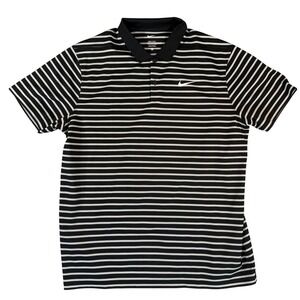 Nike Dri-FIT Mens XL Golf Polo Shirt Black White Stripe Short Sleeve XL EUC